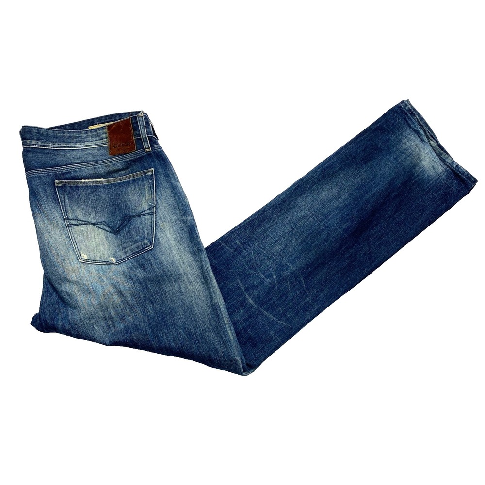 Guess Denim Jeans Mens 38 Blue Destroyed Lincoln Slim Fit Distressed